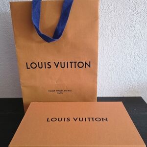 Louis Vuitton Orange Bag and Box with Blue Handles / Shopper Bag And Box
